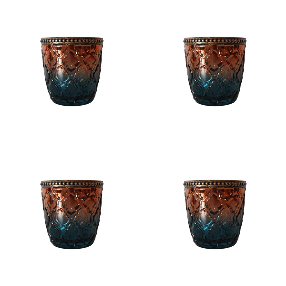 4PK Darlin Taj Glass T-Lite Holder Home Decor Version 2 7.5cm Amber/Blue