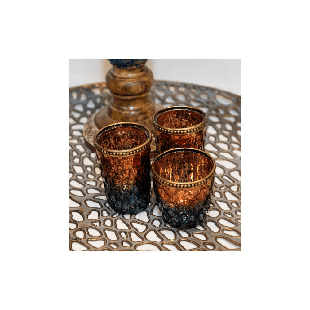 4PK Darlin Taj Glass T-Lite Holder Home Decor Version 2 7.5cm Amber/Blue