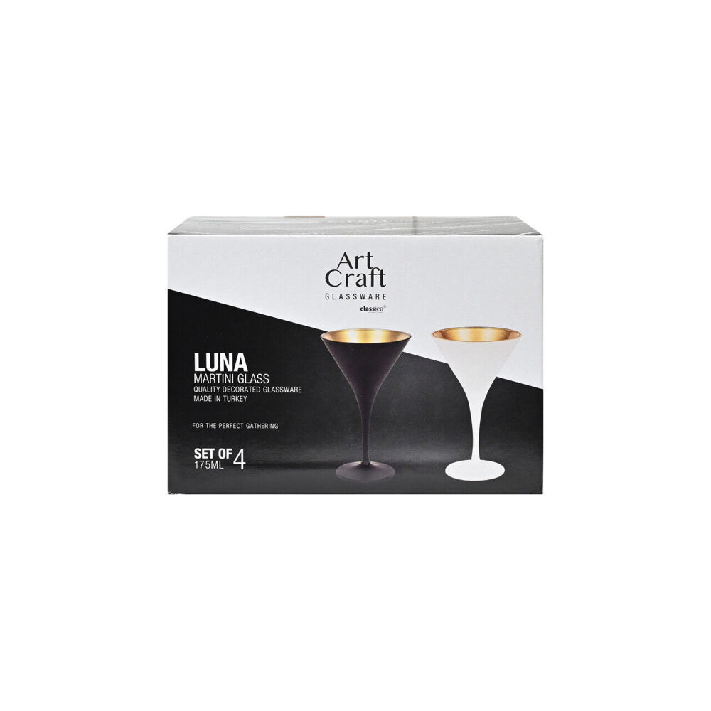 2PK 4pc Artcraft Luna Classic Martini Glass Party Beverage 175ml White/Gold
