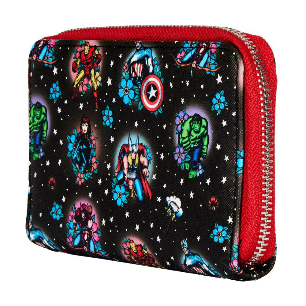 Marvel Comics Avengers Floral Tattoo Zip Around Purse Wallet 15.24cm