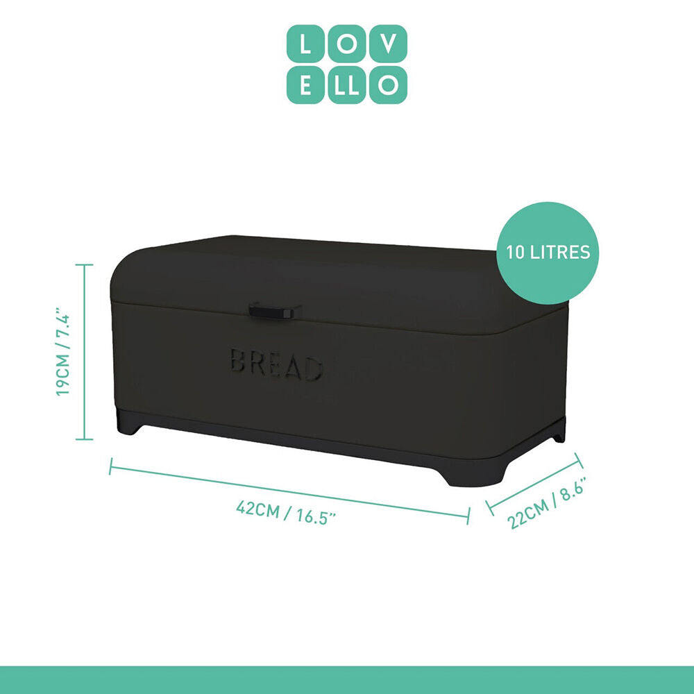 Lovello Carbon Steel Bread Storage Bin Container - Black