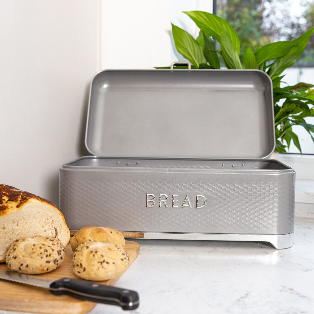 Lovello Carbon Steel Textured Bread Bin 42x22cm - Shadow Grey
