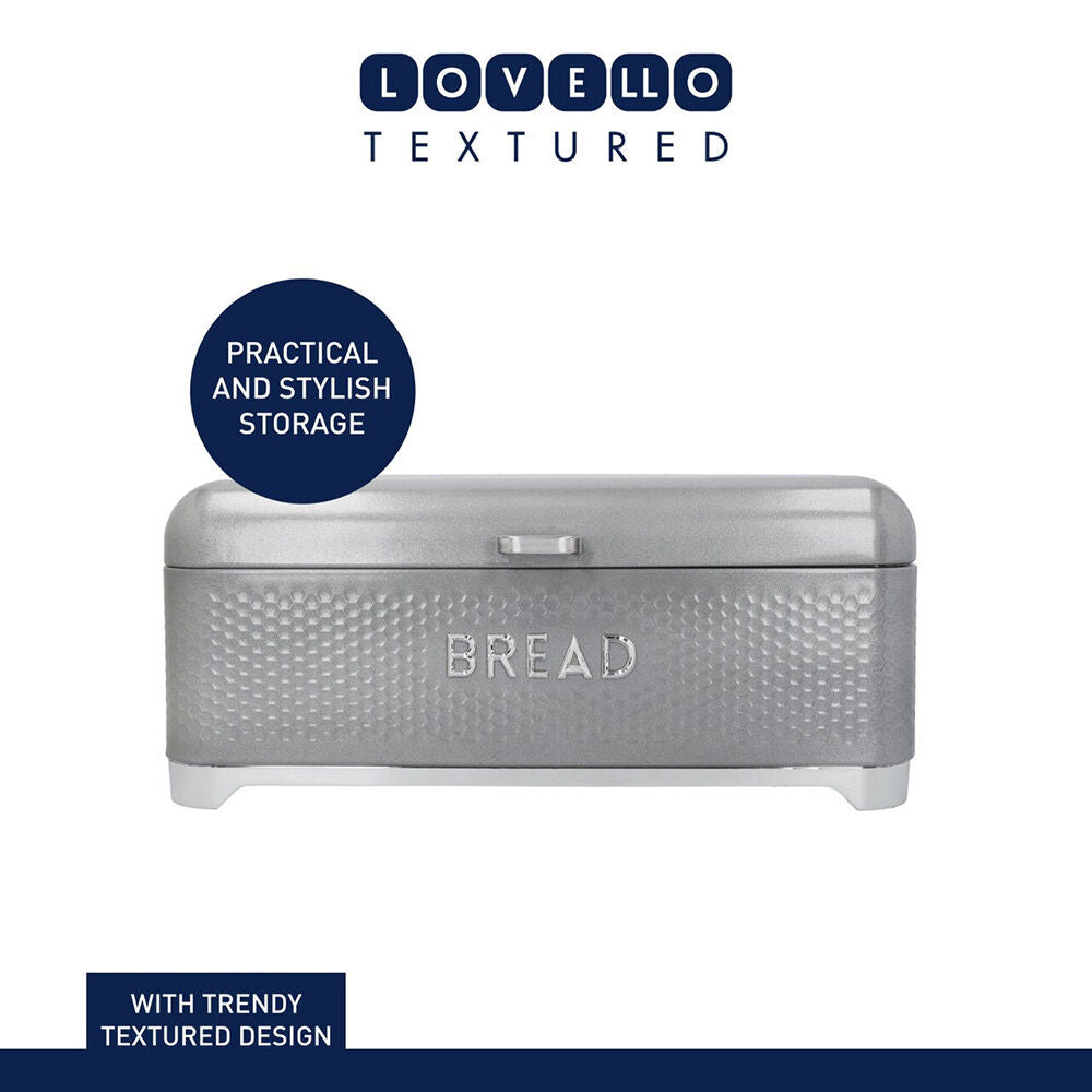 Lovello Carbon Steel Textured Bread Bin 42x22cm - Shadow Grey
