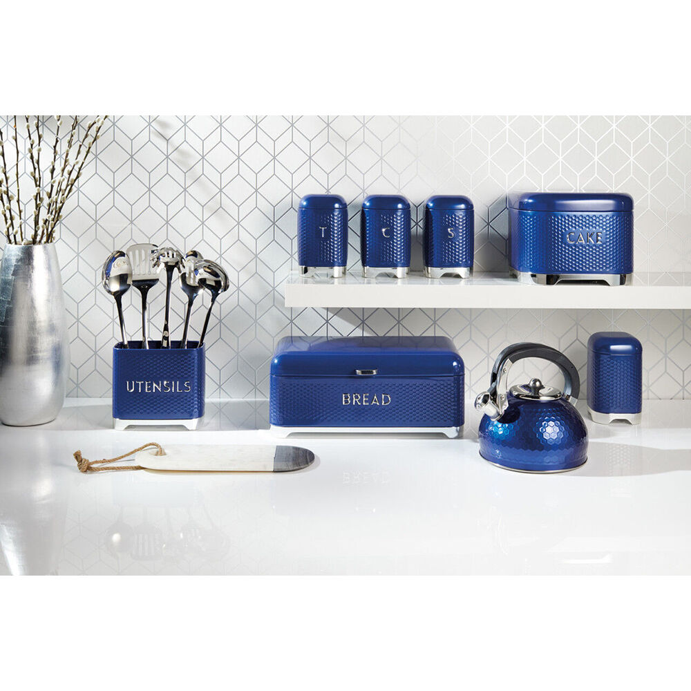 Lovello Carbon Steel Retro Coffee Canister w/ Geometric Finish - Midnight Navy