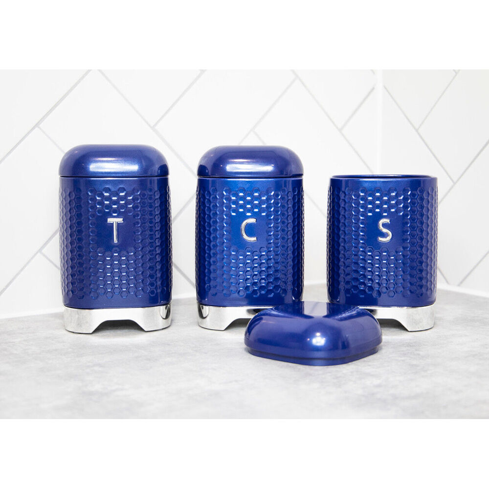 Lovello Carbon Steel Retro Coffee Canister w/ Geometric Finish - Midnight Navy