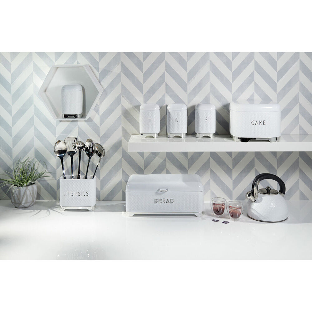 Lovello Carbon Steel Retro Coffee Canister w/ Geometric Finish - Ice White