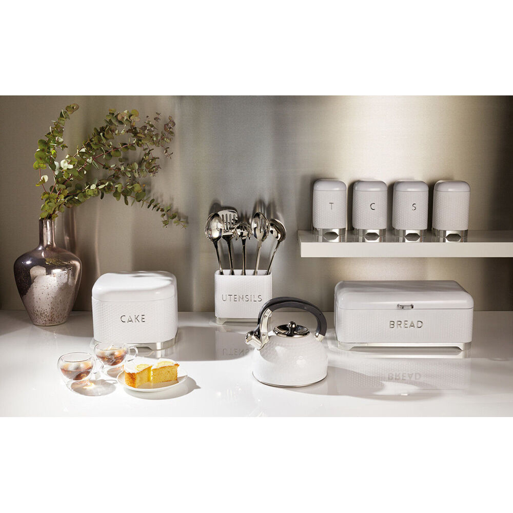 Lovello Carbon Steel Retro Coffee Canister w/ Geometric Finish - Ice White