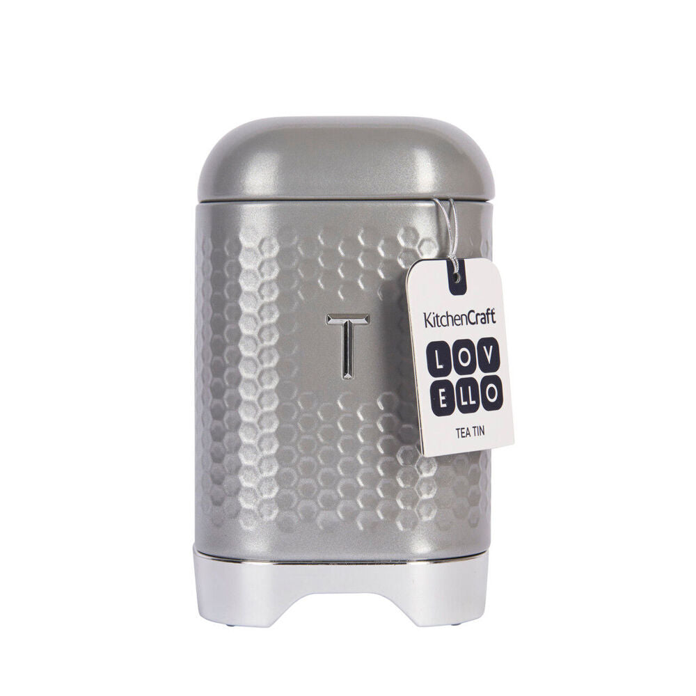 Kitchencraft Lovello Geometric Textured Retro Tea Canister 19cm Shadow Grey