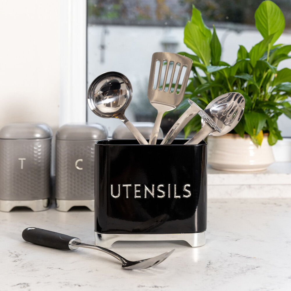 Kitchen Craft Lovello Carbon Steel Utensil Tin Holder - Black