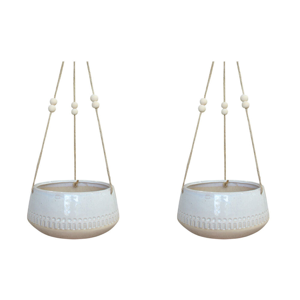 2PK LVD Ceramic Stoneware Decorative Planter Pot Hanger Low Script 17.5x8.5cm