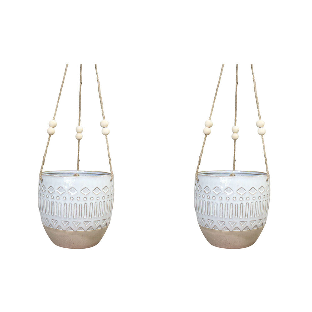 2PK LVD Ceramic Stoneware Decorative Outdoor Planter Pot Hanger Script 15x14cm