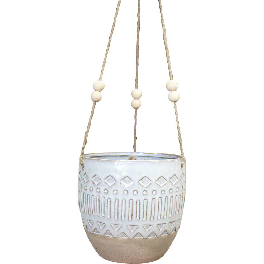 2PK LVD Ceramic Stoneware Decorative Outdoor Planter Pot Hanger Script 15x14cm