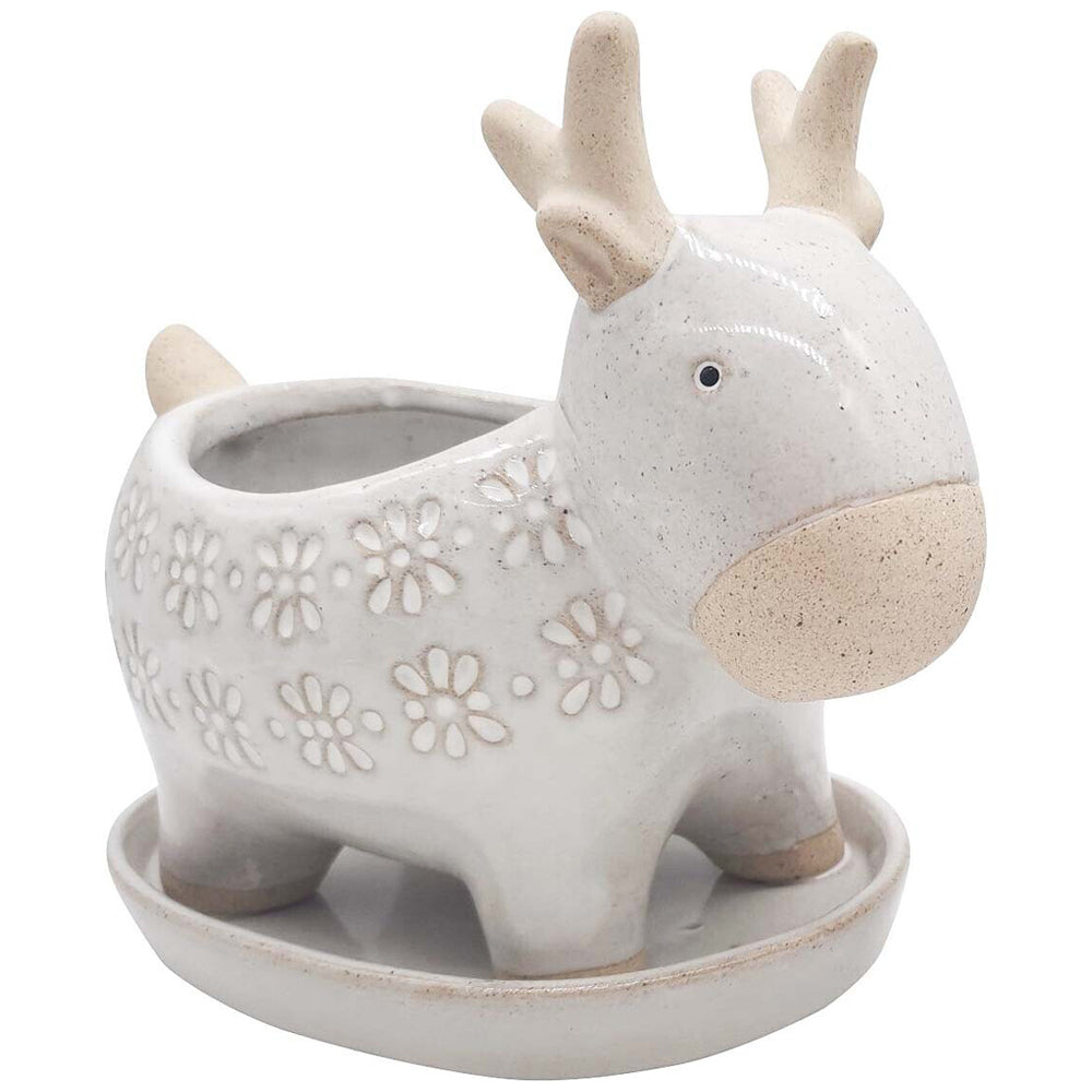 2PK LVD Ceramic/Stoneware Planter Deer Home Decor 17.7cm White