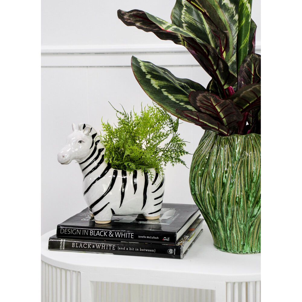 LVD Ceramic Decorative Indoor Planter Pot Zebra 25x12cm Black/White