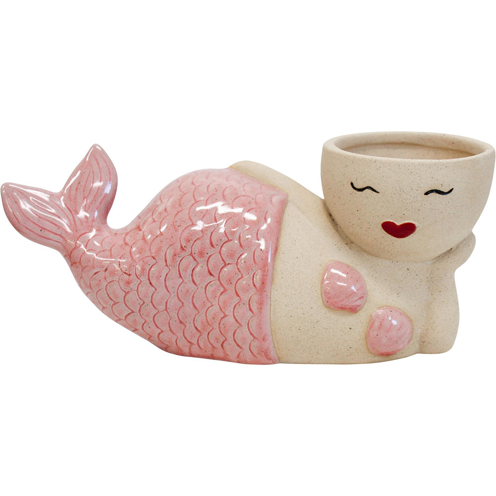 2PK LVD Ceramic Planter Mermaid Sultry Peach Decorative Home Decor