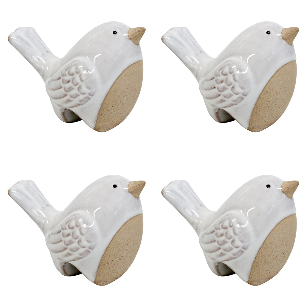 4PK LVD Ceramic 9cm Bird Pot Sitter Garden Ornament - White