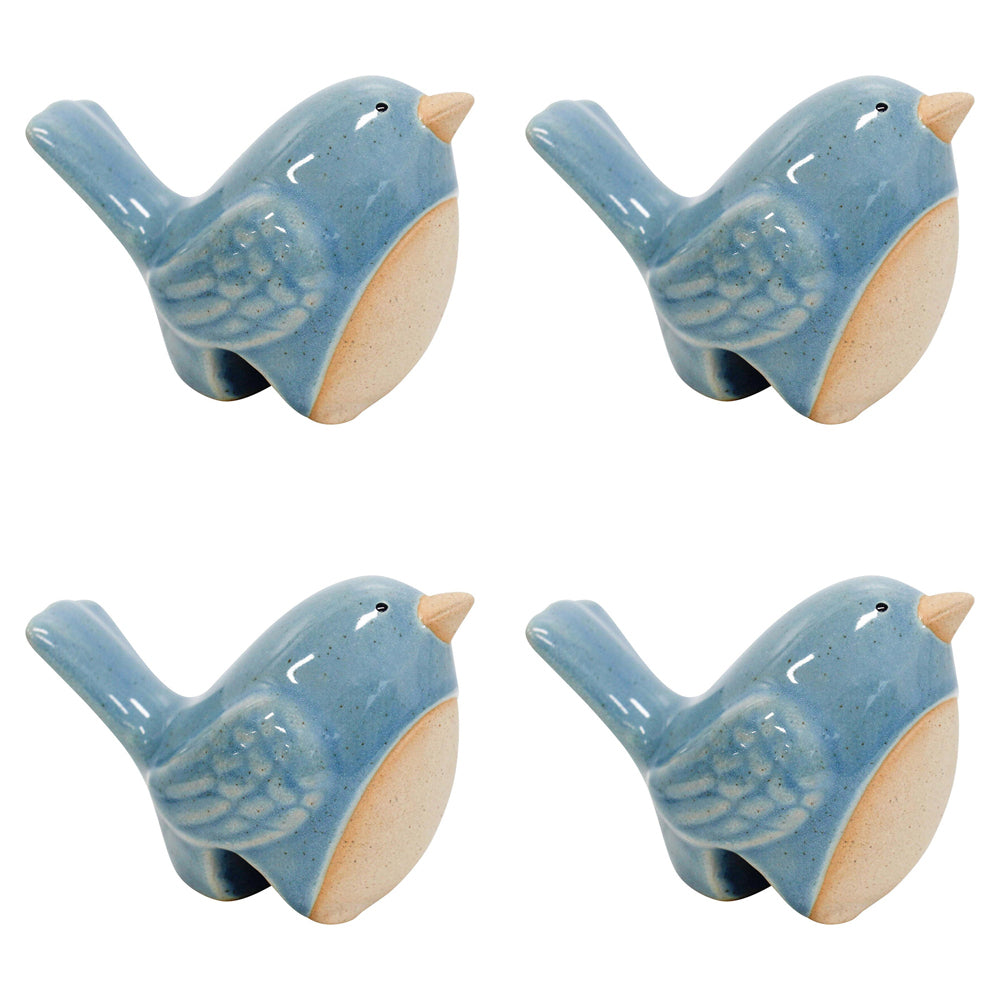 4PK LVD Ceramic 9cm Bird Pot Sitter Garden Ornament - Blue