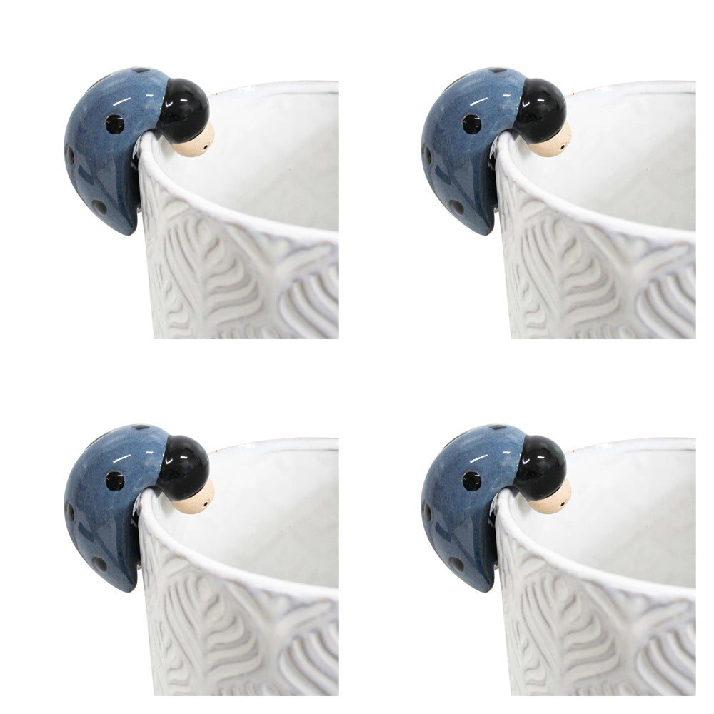 4PK LVD Ceramic 7cm Ladybird Pot Sitter Garden Ornament - Blue
