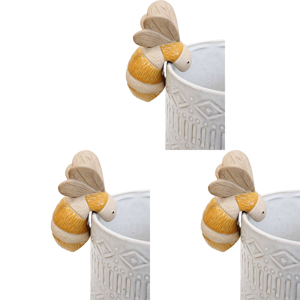 3PK LVD Pot Sitter Bee Yellow Ceramic Figurine Home/Garden Decor 8.1cm