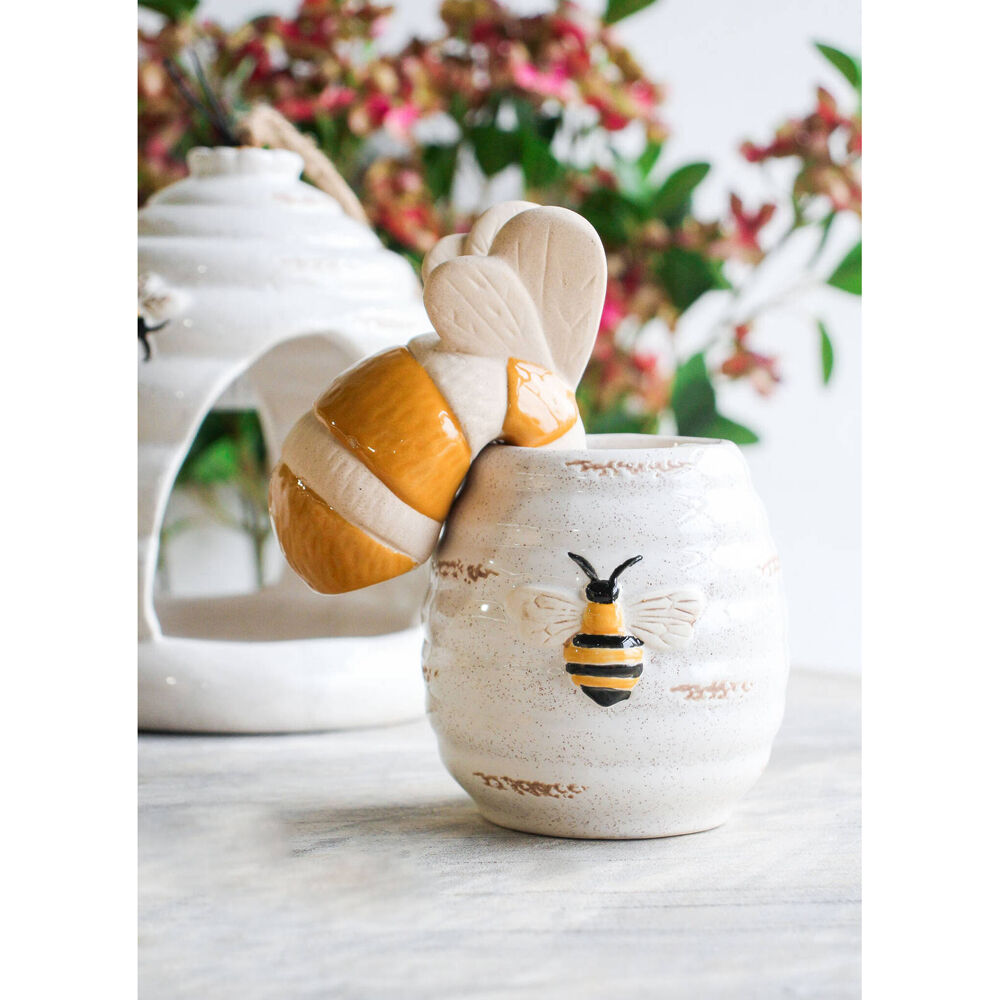 3PK LVD Pot Sitter Bee Yellow Ceramic Figurine Home/Garden Decor 8.1cm