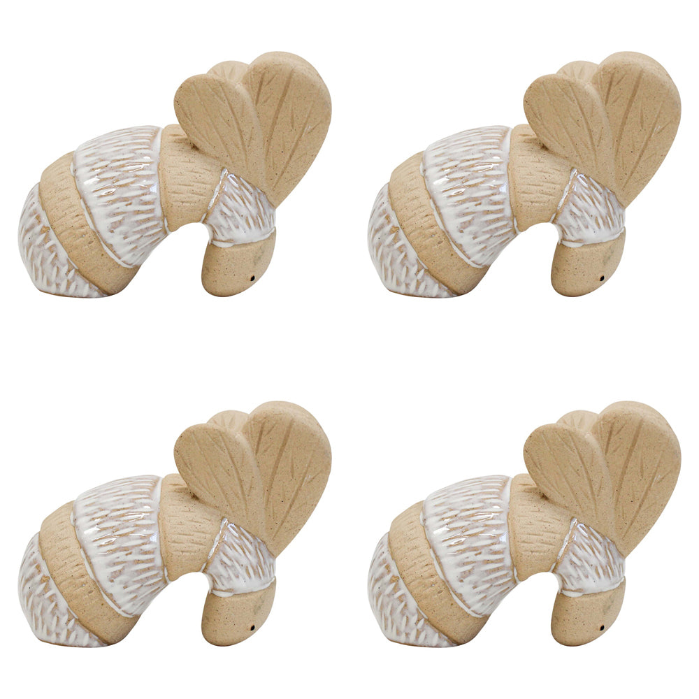 4PK LVD Ceramic 8cm Bug/Bee Pot Sitter Garden Ornament - White