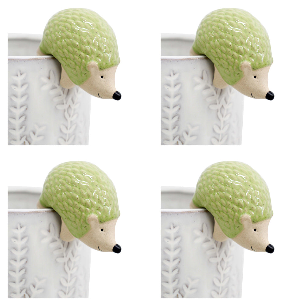 4PK LVD Ceramic Stoneware 8cm Pot Sitter Hedgehog Ornament - Green