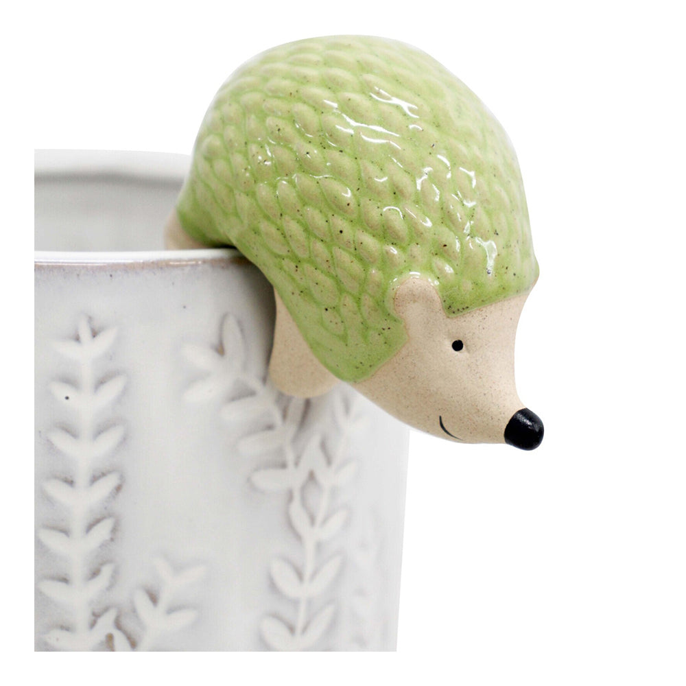 4PK LVD Ceramic Stoneware 8cm Pot Sitter Hedgehog Ornament - Green