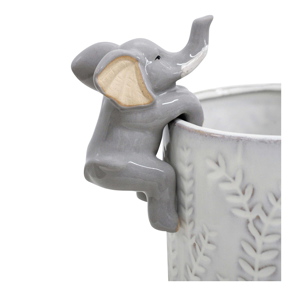 4PK LVD Ceramic Stoneware 12cm Pot Sitter Elephant Ornament - Grey