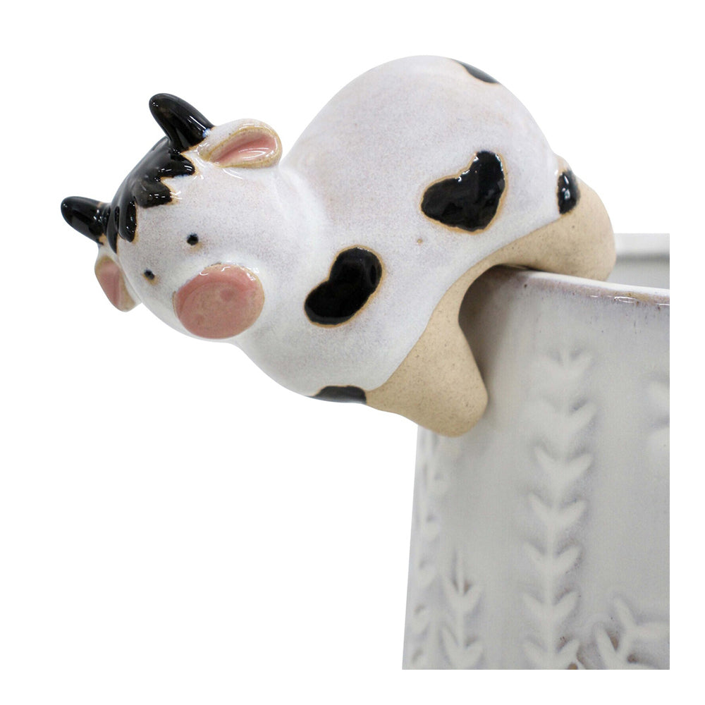 4PK LVD Ceramic Stoneware 8cm Pot Sitter Cow Ornament - White