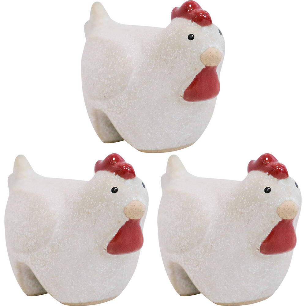 3PK LVD Ceramic Hen Pot Sitter Home/Garden Ornament 9x6cm - White