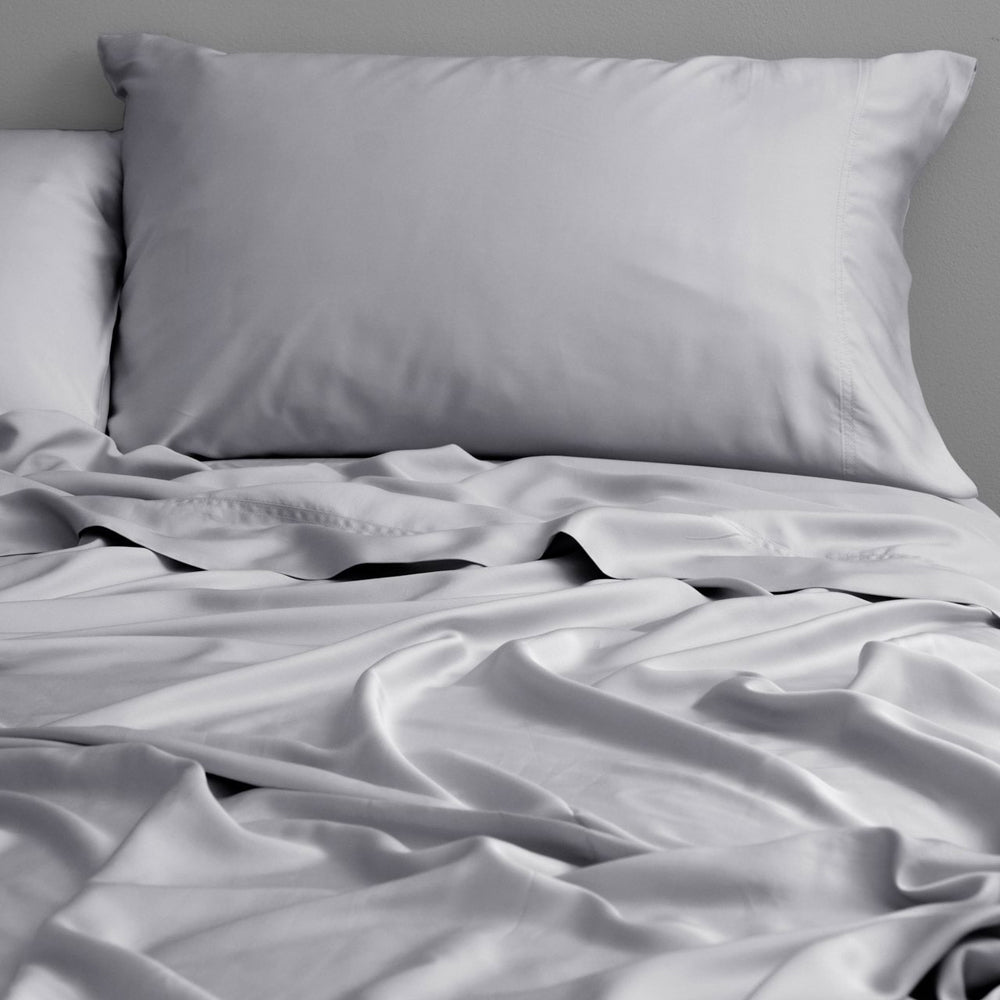 Canningvale Size Luxury Lustro Bamboo Bed Sheet Set Perla Silver