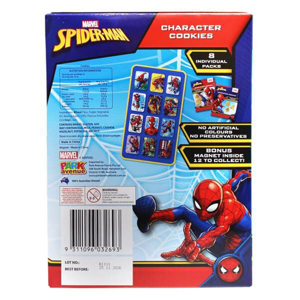 8PK 8x 25g Marvel Spiderman Character Cookies w/ Magnet to Collect Individual Pack