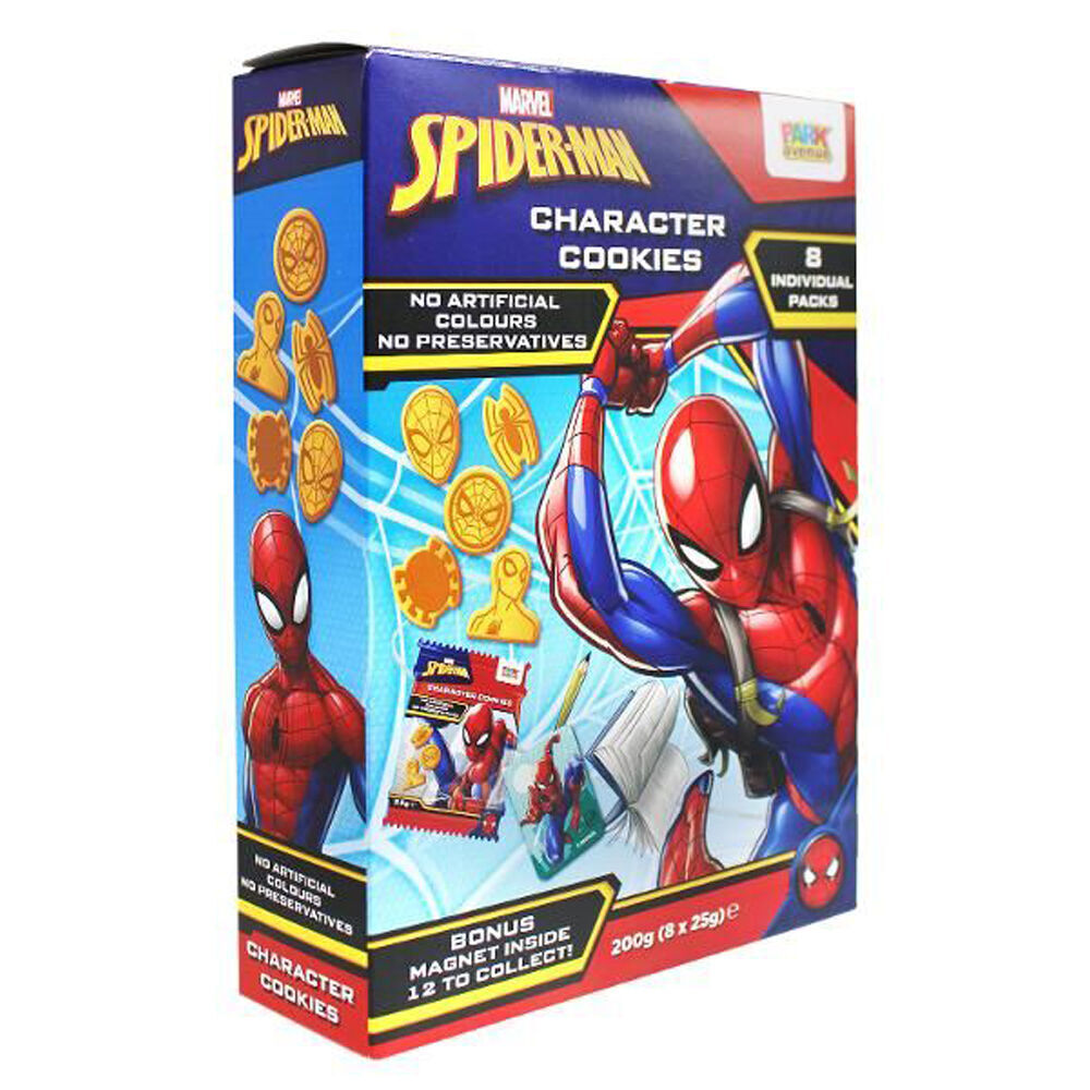 8PK 8x 25g Marvel Spiderman Character Cookies w/ Magnet to Collect Individual Pack