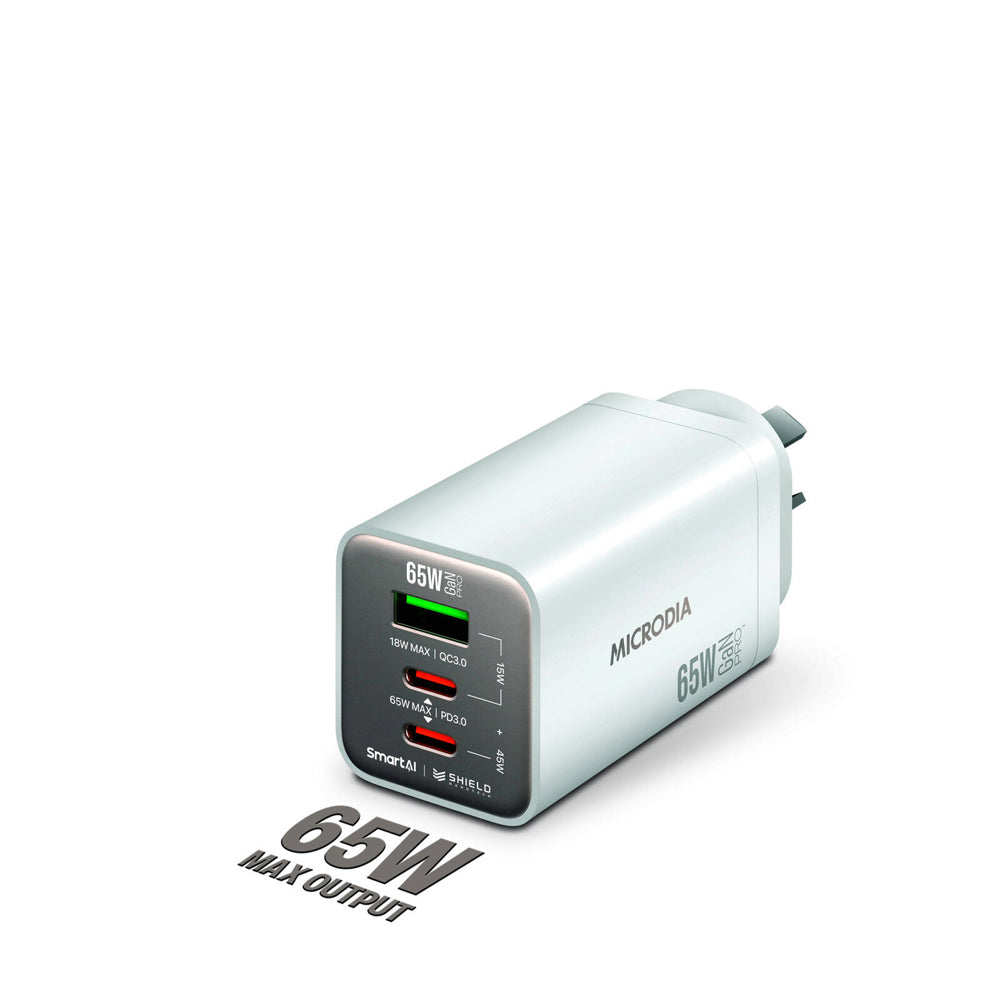 Microdia SmartCube Nano 65W Tri Port GaN Wall Charger - White