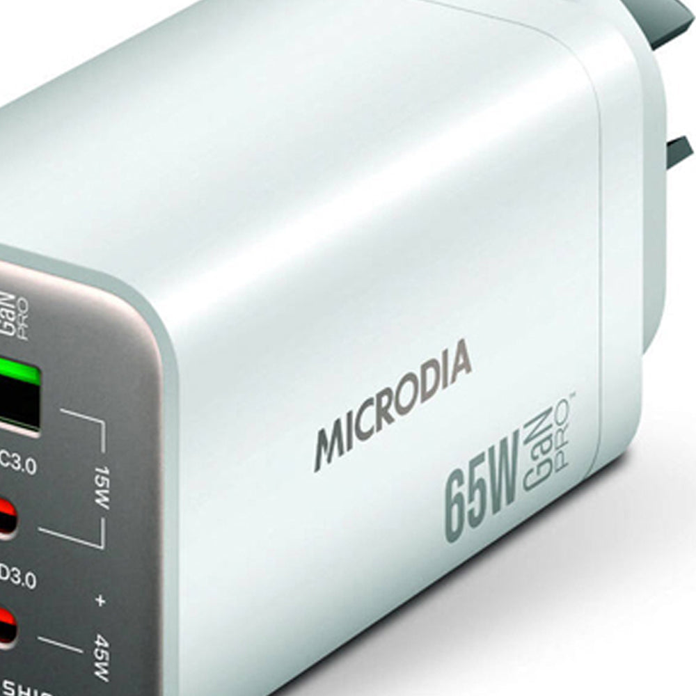 Microdia SmartCube Nano 65W Tri Port GaN Wall Charger - White