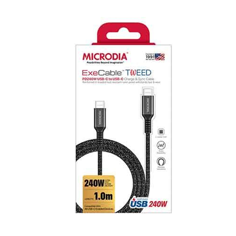 Microdia ExeCable Tweed PD240W USB-C Cable 1m Charcoal