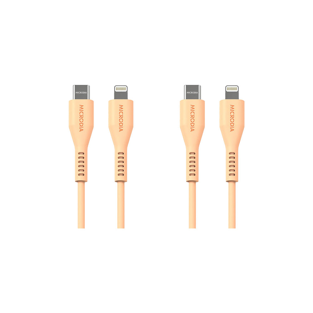 2PK Microdia Fruitywire Silicone PD60W USB-C to 8-Pin Cable 1.3m Peach