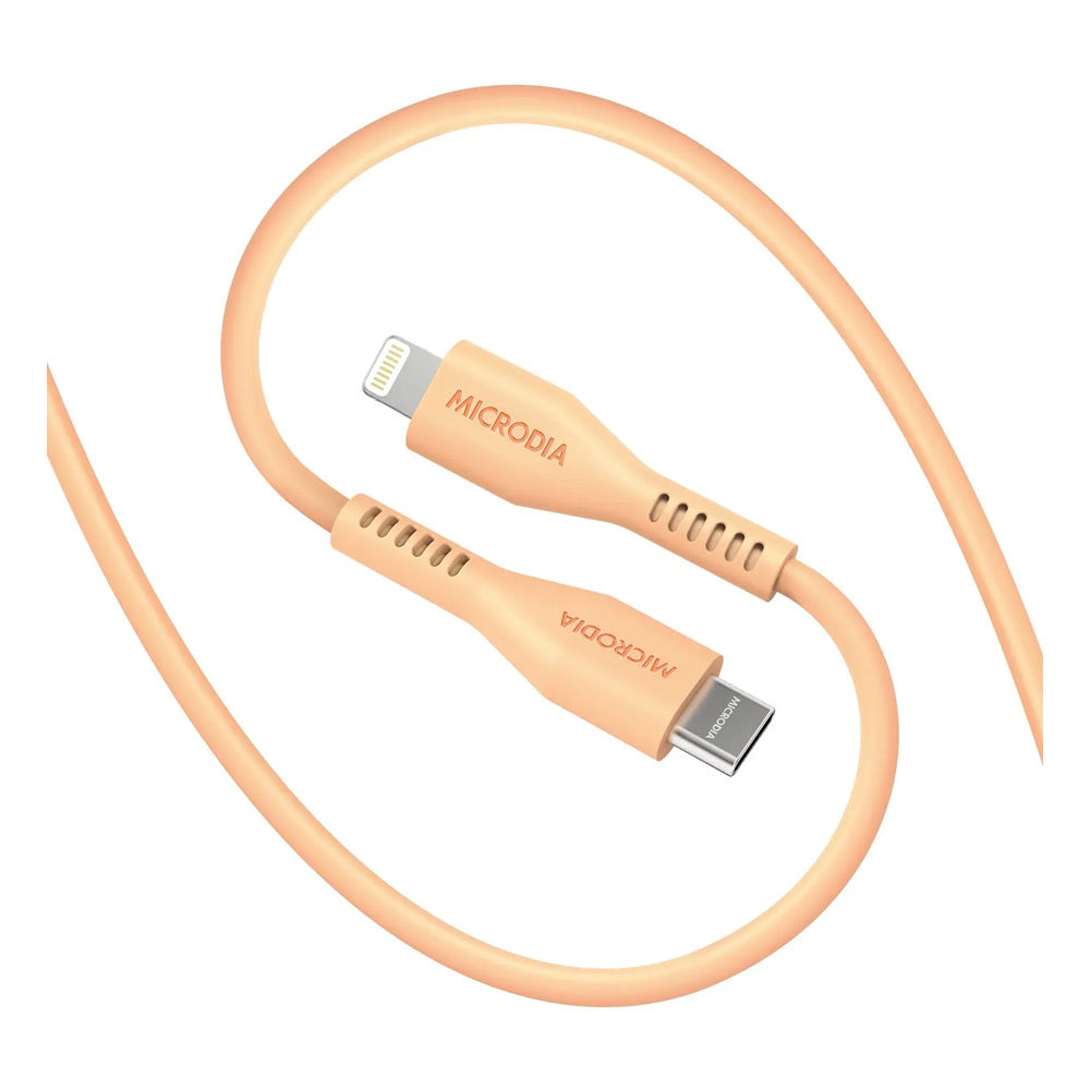 Microdia Fruitywire Silicone PD60W USB-C to 8-Pin Cable 2.6m Peach