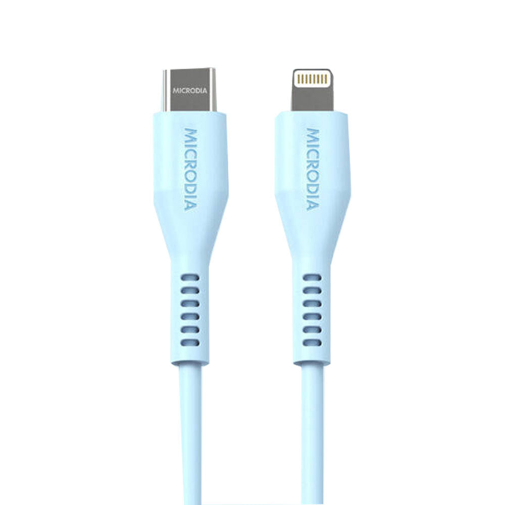 2PK Microdia Fruitywire Silicone PD60W USB-C to 8-Pin Cable 2.6m Baby Blue