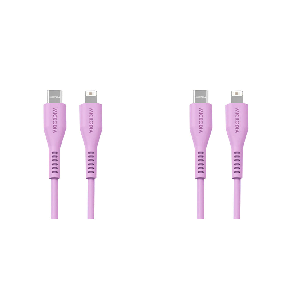 2PK Microdia Fruitywire Silicone PD60W USB-C to 8-Pin Cable 2.6m Lavender