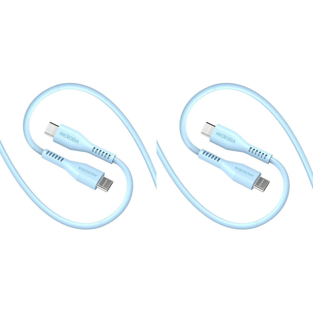 2PK Microdia Fruitywire Silicone PD60W USB-C Cable 1.3m Baby Blue