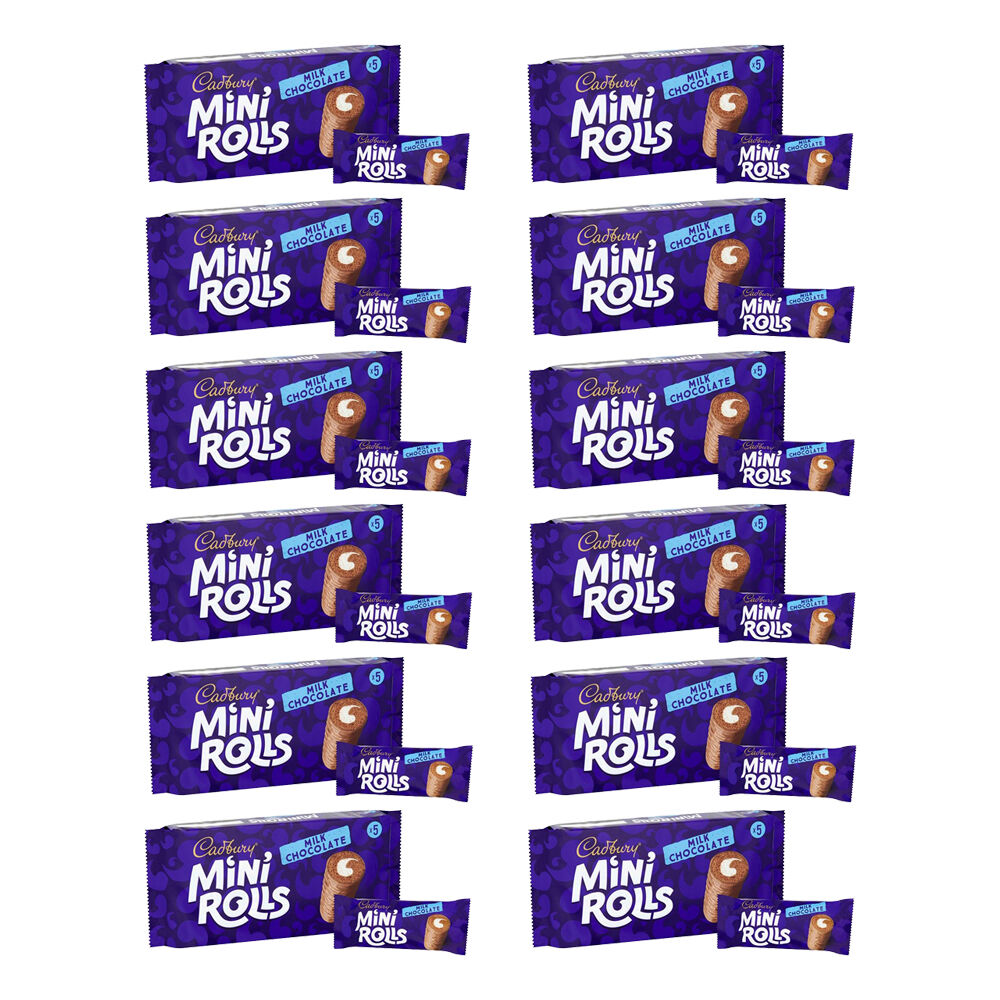 12x 5PK Cadbury Chocolate Mini Rolls Snack Cake/Dessert 140g