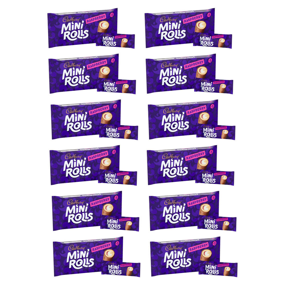 12x 5PK Cadbury Chocolate Raspberry Mini Rolls Snack Cake/Dessert 140g