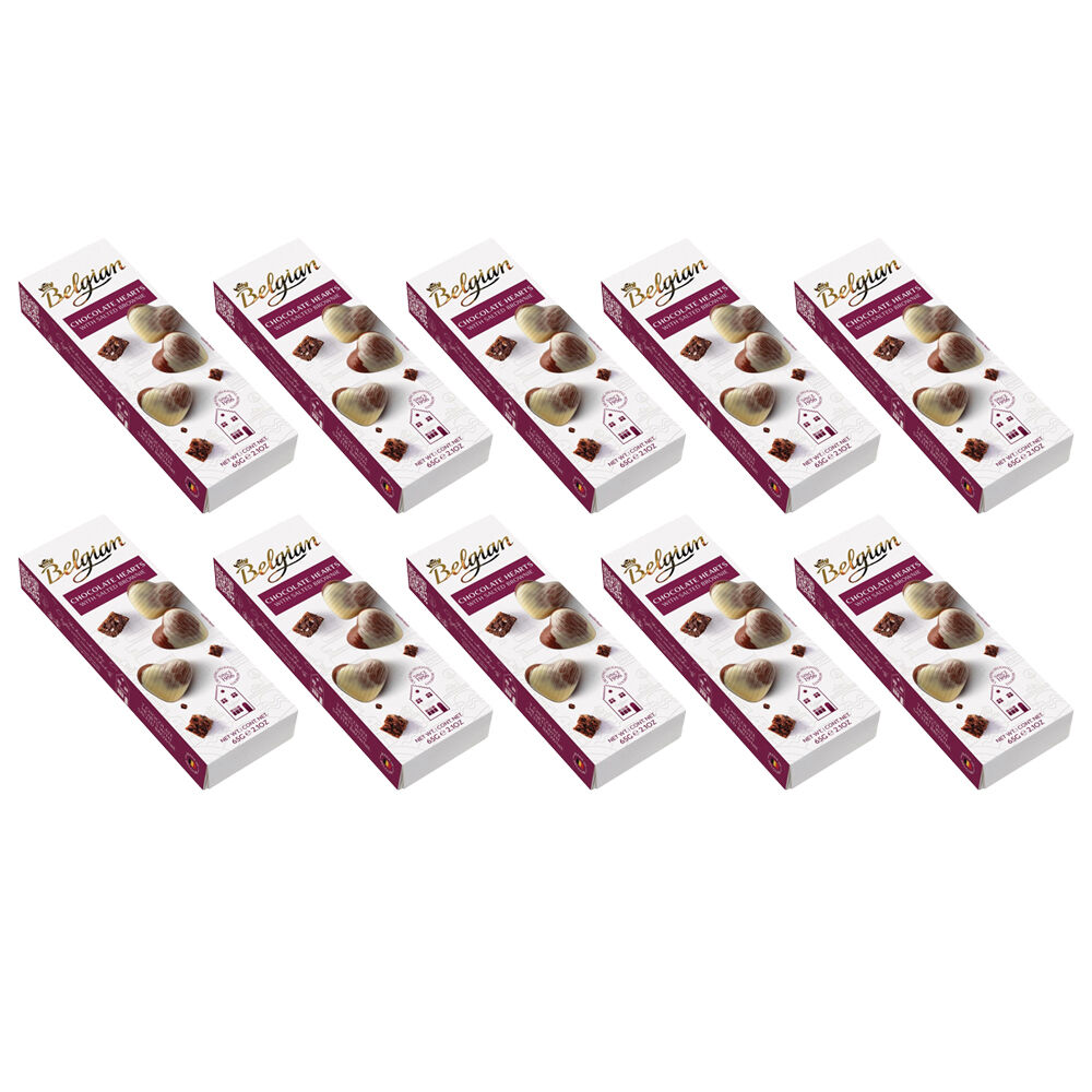 10x 7pc The Belgian Salted Chocolate Brownie Hearts Truffles Gift Pack 65g
