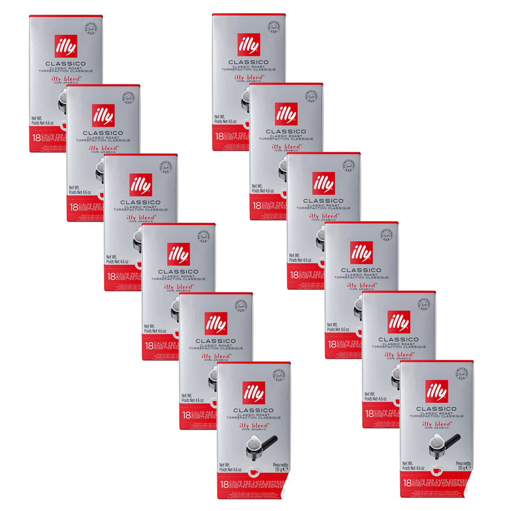 12x 18pc illy Arabica Classico Espresso E.S.E Pods 131g Classic Roast