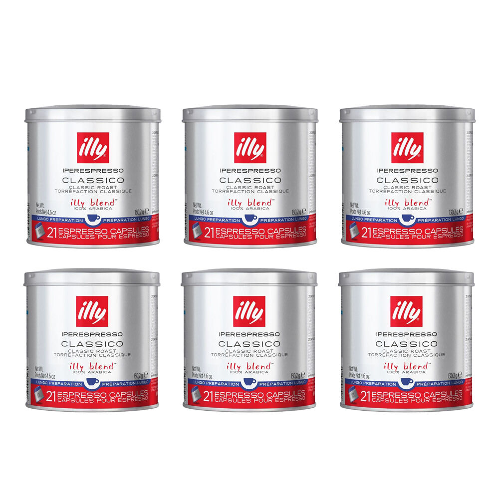 6x 21pc illy Classico Lungo Espresso iperEspresso Capsules 140g Classic Roast