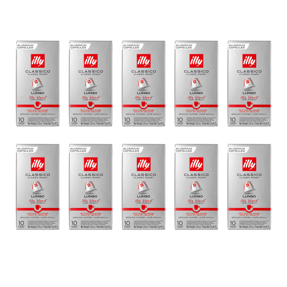 10x 10pc illy Nespresso Compatible Espresso Capsules Lungo Classic Roast