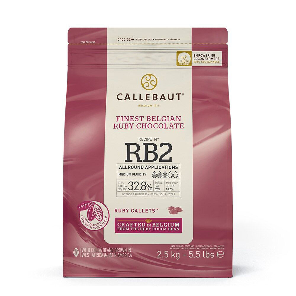 4PK Callebaut Belgian Ruby/Pink Cooking Chocolate Callets 33% Cocoa Solids 2.5kg