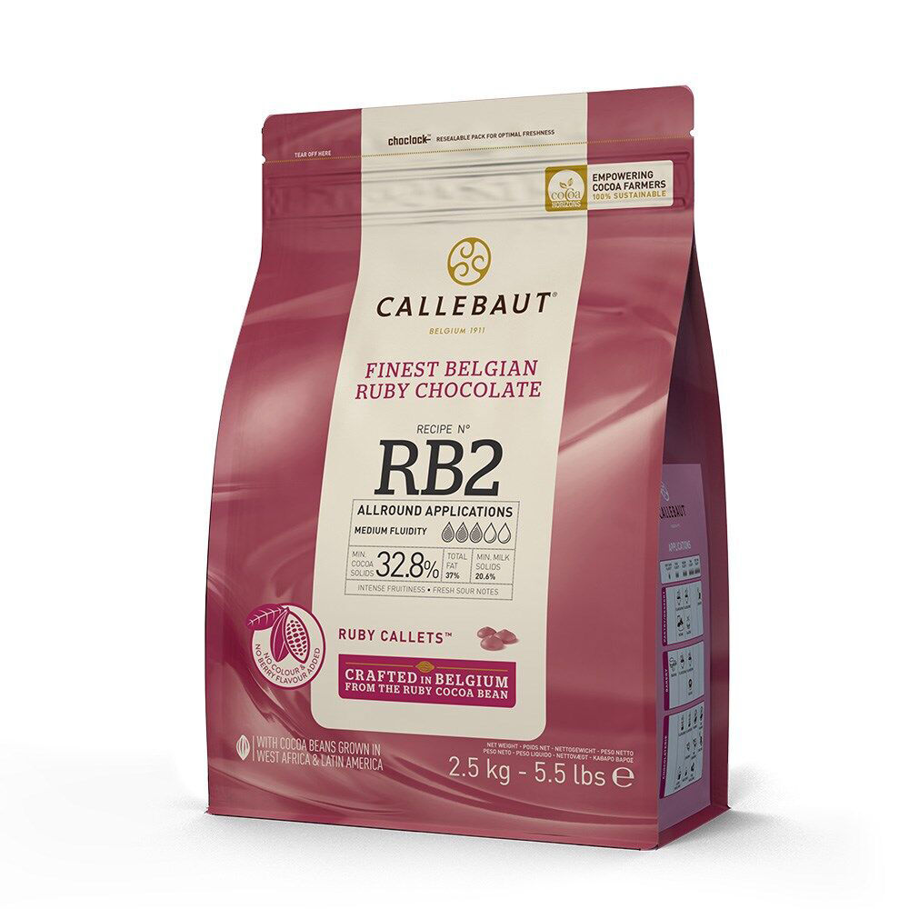 4PK Callebaut Belgian Ruby/Pink Cooking Chocolate Callets 33% Cocoa Solids 2.5kg