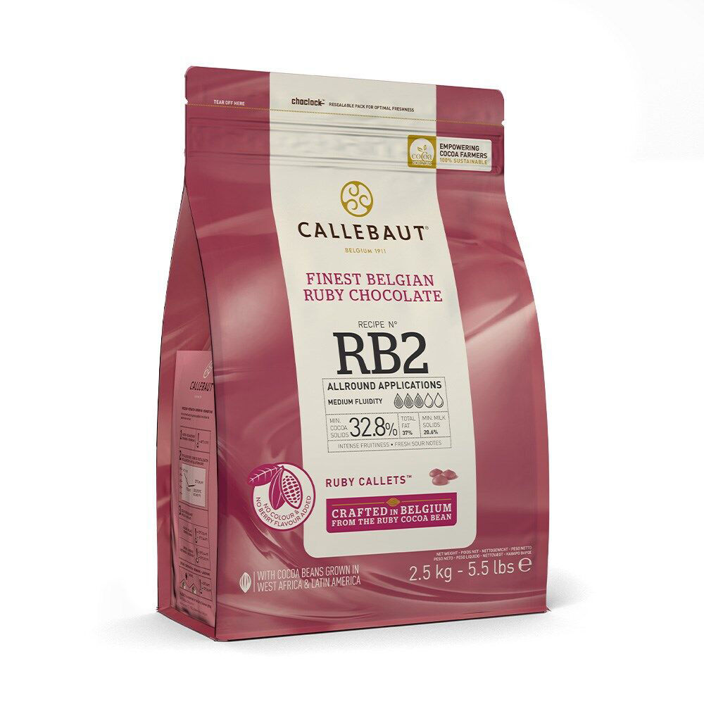 4PK Callebaut Belgian Ruby/Pink Cooking Chocolate Callets 33% Cocoa Solids 2.5kg